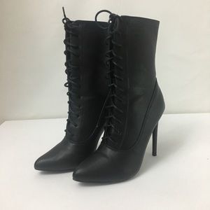 NWOT black high heel lace up ankle boots 7 / 37